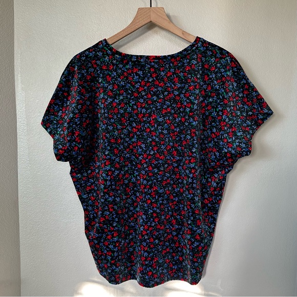 LOFT M L Velvet Ultra Soft Oversized Floral Dolman Sleeve V-Neck Tee in Black - Picture 6 of 12